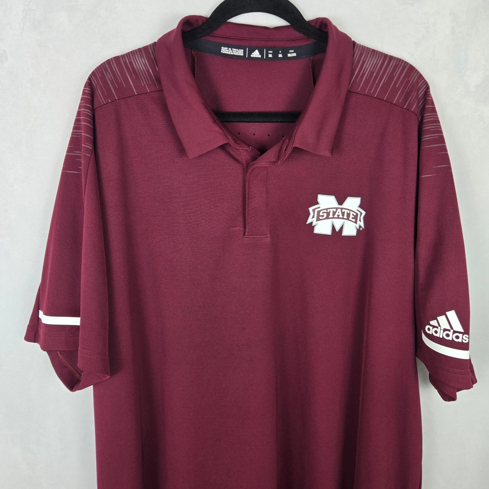 Adidas Mississippi State Bulldogs Team Player Issue Polo Shirt Maroon Mens 3XL